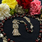 Santa Muerte Roja Rosary with Wood Beads & Santa Muerte Charm + Blessed + Sterling Silver Plated Chain + Handcrafted + Rosario