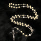 Santa Muerte Blanca Rosary with Bone Beads & Santa Muerte Cross + Blessed + Sterling Silver Plated Chain + Handcrafted + Rosario