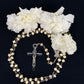Santa Muerte Blanca Rosary with Bone Beads & Santa Muerte Cross + Blessed + Sterling Silver Plated Chain + Handcrafted + Rosario