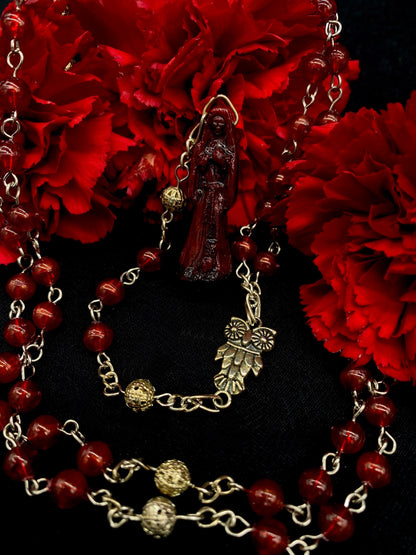 Santa Muerte Roja Rosary + with or without Heart Beads + Blessed + Handcrafted + Rosario