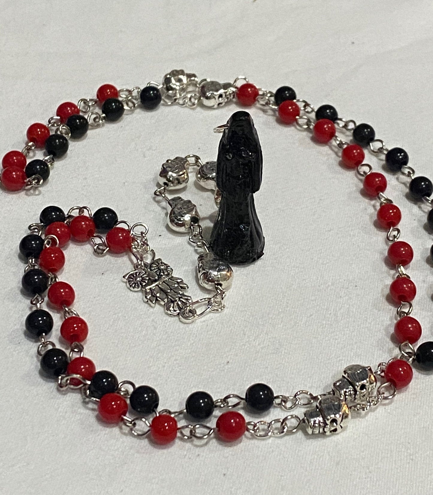 Santa Muerte Negra Reversing Rosary + Sterling Silver Plated Chain + Handcrafted + Amarres + Binding + Extreme Love Spells + Domination