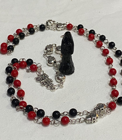 Santa Muerte Negra Reversing Rosary + Sterling Silver Plated Chain + Handcrafted + Amarres + Binding + Extreme Love Spells + Domination