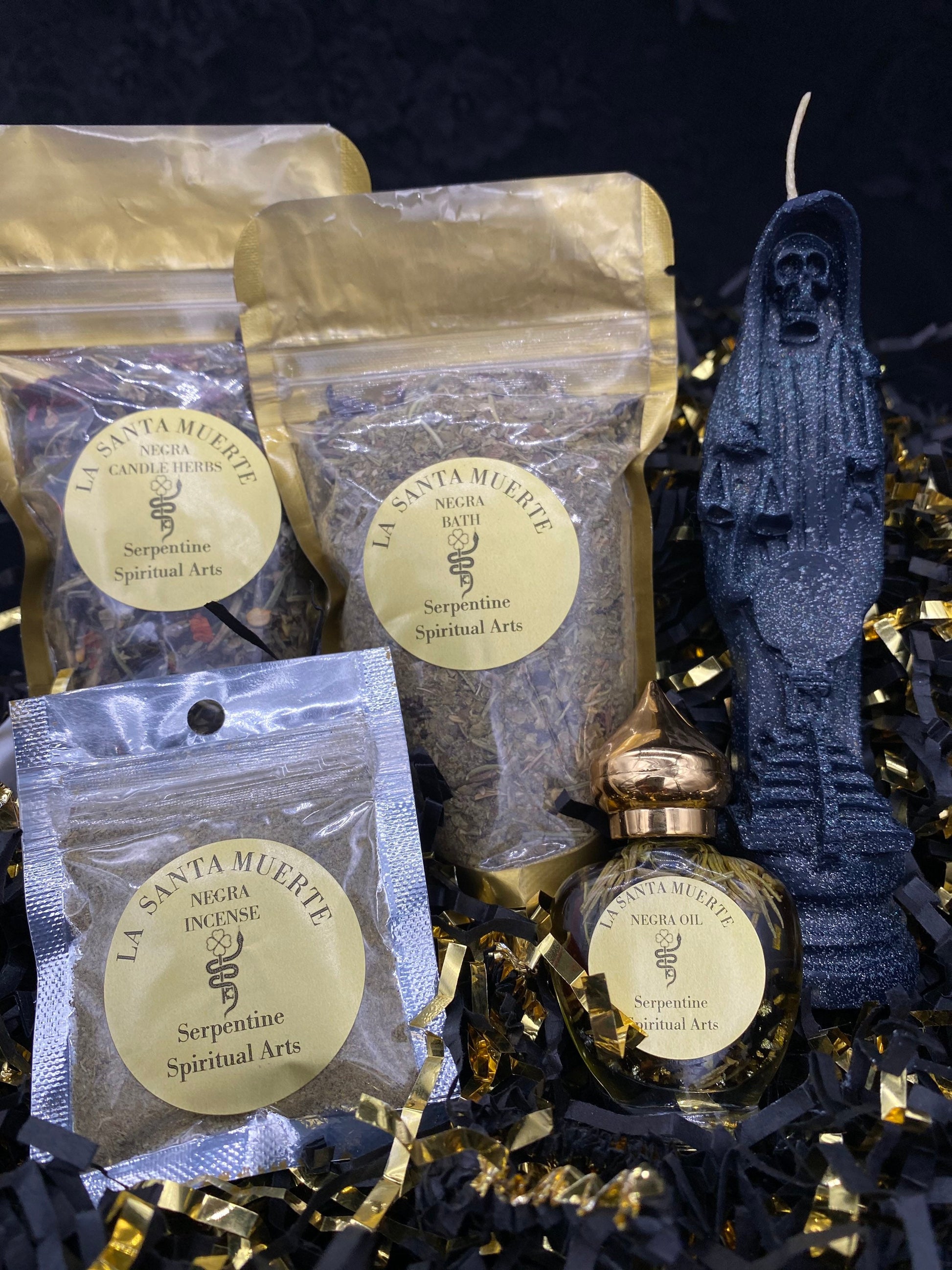 Santa Muerte Negra Ritual Set + Protection + Reversing + Witchcraft + Controlling + Necromancy + Revenge + Blessed