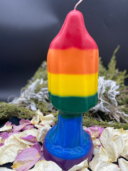 Santa Muerte Rainbow Candle + LGBTQI Pride + Gay + Road Opener + Blessed + 24K Gold