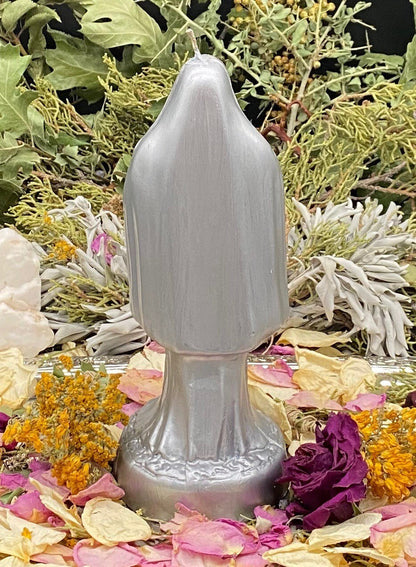 Santa Muerte Plata Candle + Blessed + Sterling Silver + Improve Finances + Gambling