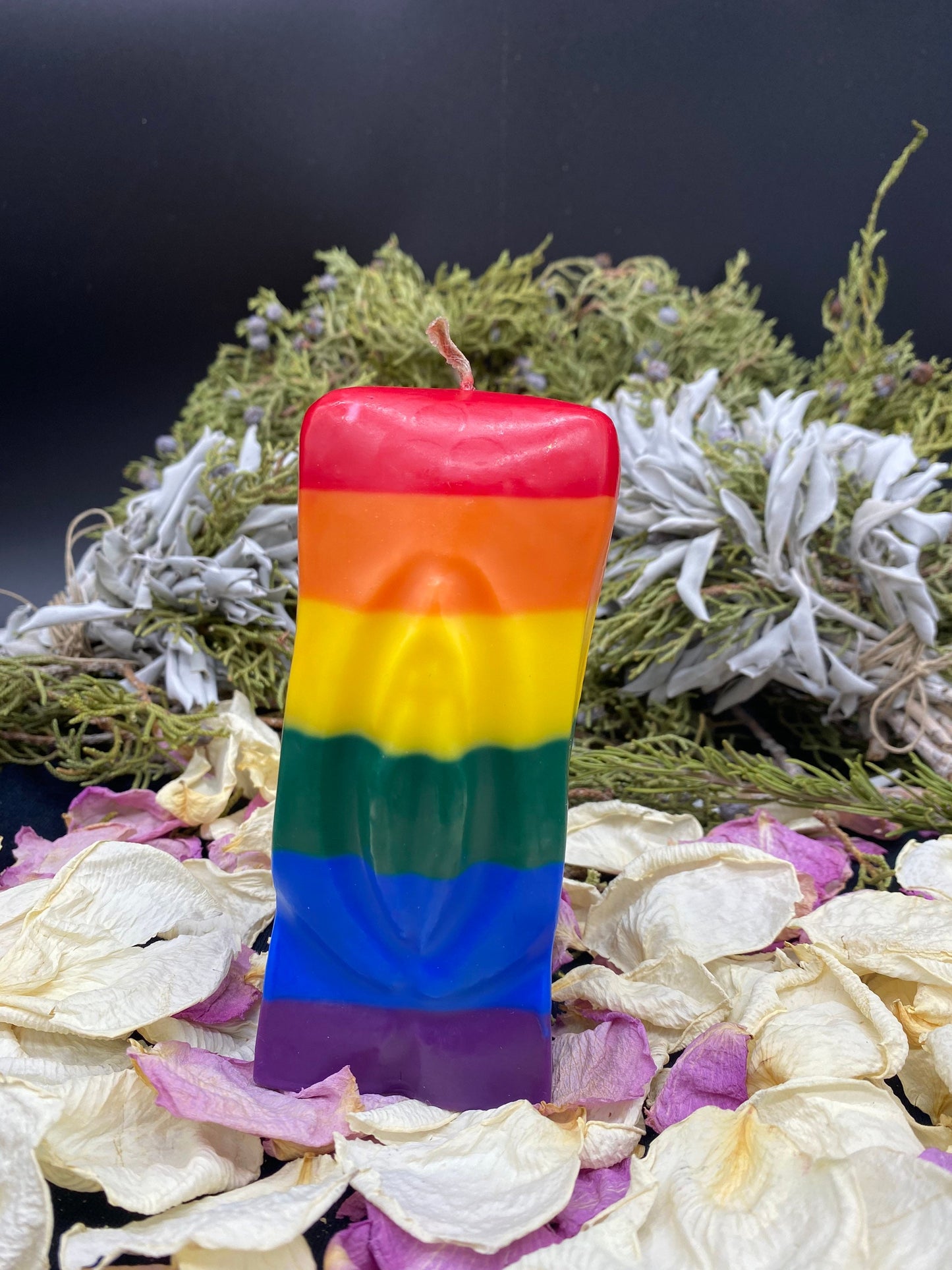 Square Rainbow Vagina Candle + Vulva + Lesbian Pride + Queer + Bisexual