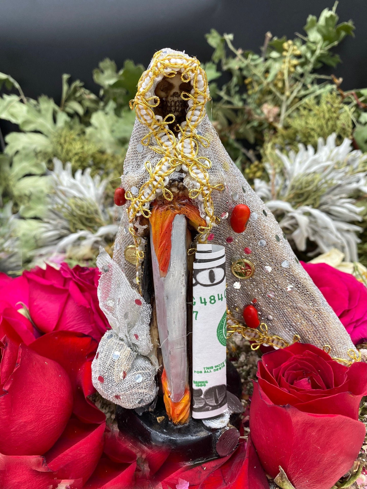Deluxe Santa Muerte Bone Justice Statue + 7” + Hueso + Baptized + Fixed + Made in Mexico + Justicia