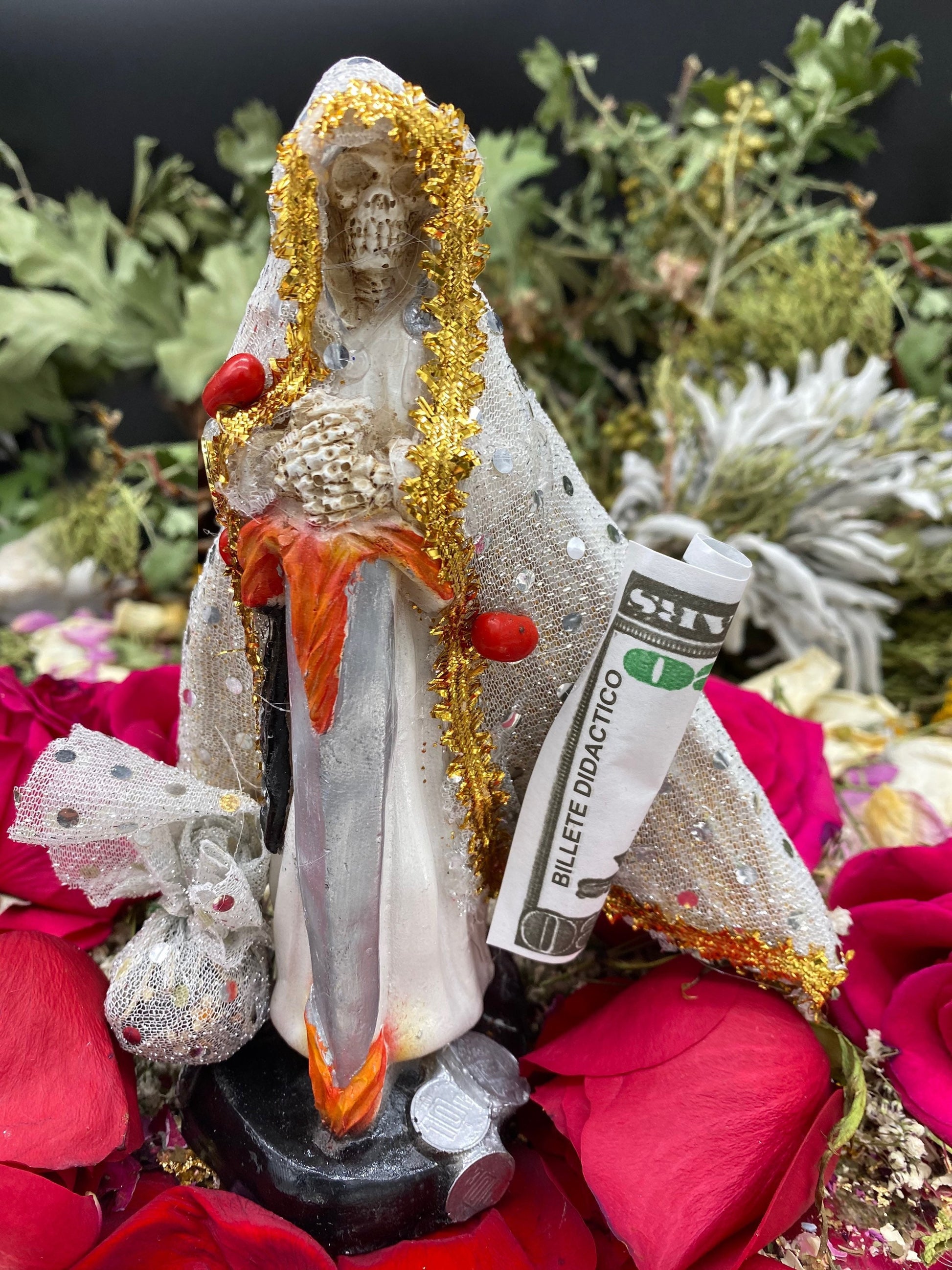 Deluxe Santa Muerte Blanca Justicia / Justice Statue + 7” + Baptized + Fixed + Made in Mexico