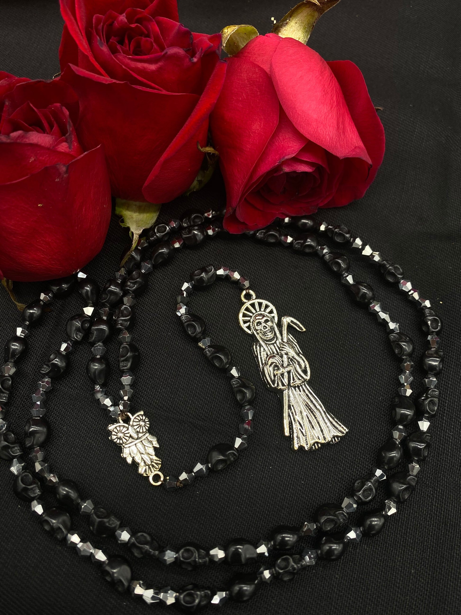Santa Muerte Negra Rosary de Hilo + Protection + Reversing + Break Witchcraft + Blessed + Handcrafted + Rosario