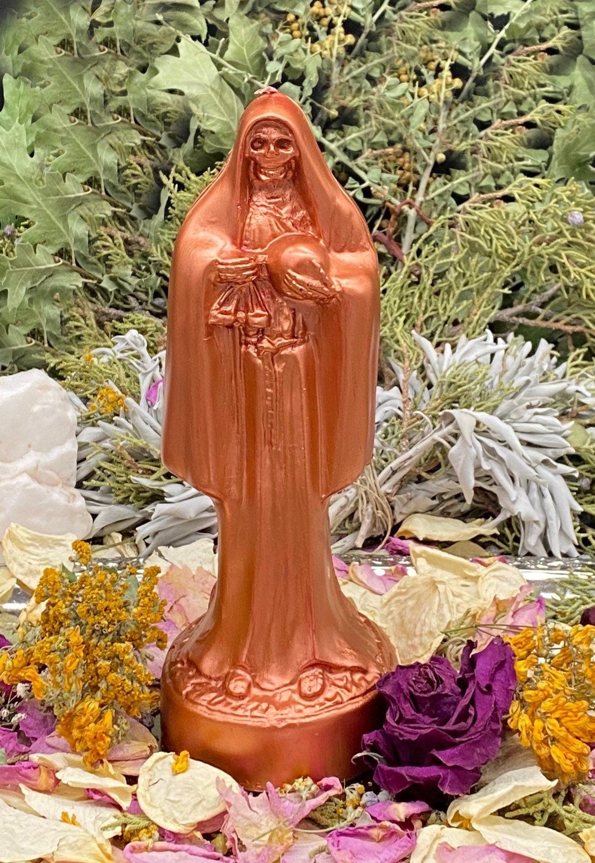 Santa Muerte Cobre Candle + Fast Luck + Blessed + Copper
