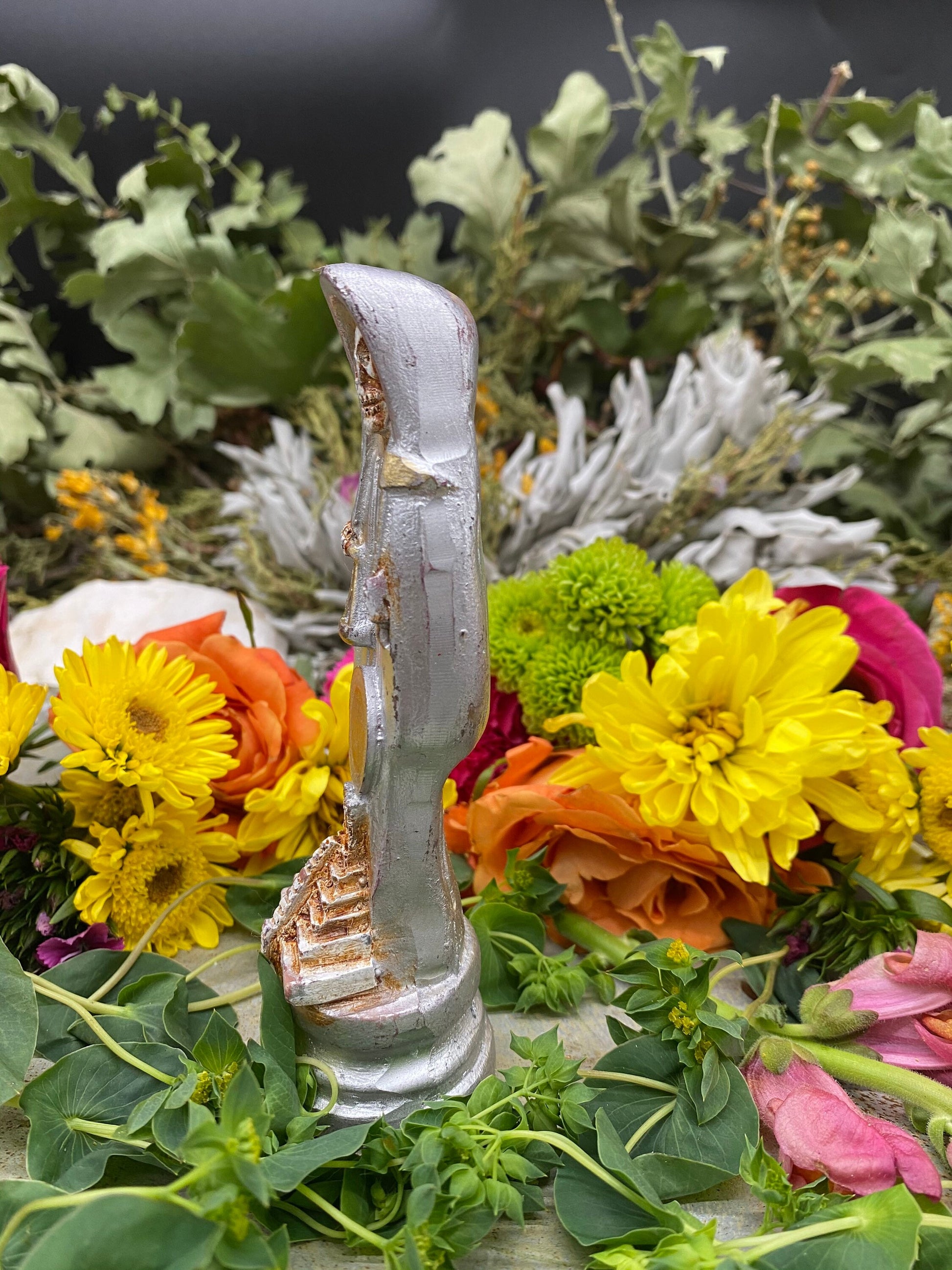 Santa Muerte Plata/Silver Statue + Baptized + Pyramid + Fixed + Made in Mexico + Money + Working with the Moon + Luck