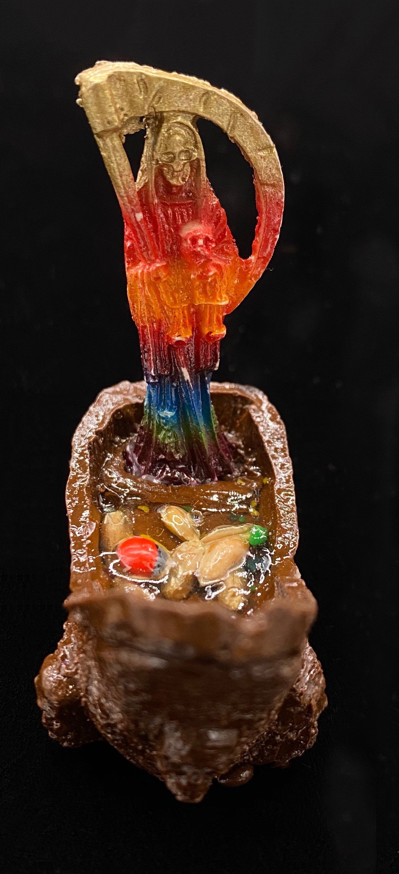 Santa Muerte Statuette in a Boat + Baptized + Blessed + Fixed + Made in Mexico