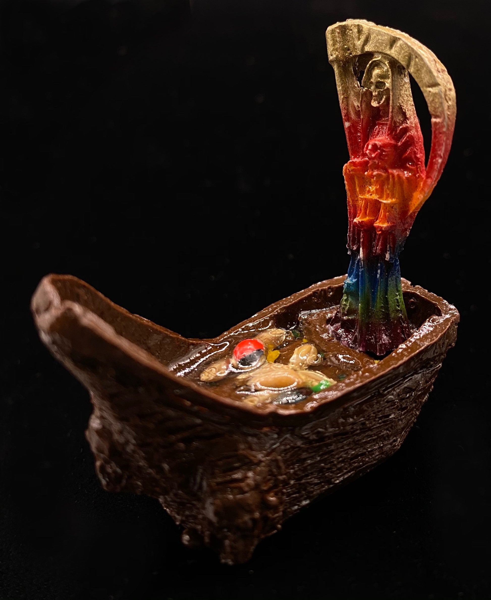 Santa Muerte Statuette in a Boat + Baptized + Blessed + Fixed + Made in Mexico