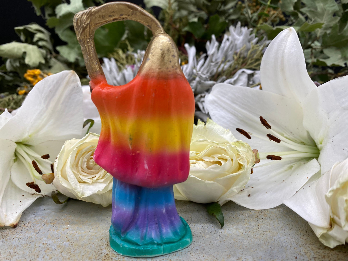 Santa Muerte Siete Colores Abundance Statue + Baptized + Fixed + Made in Mexico