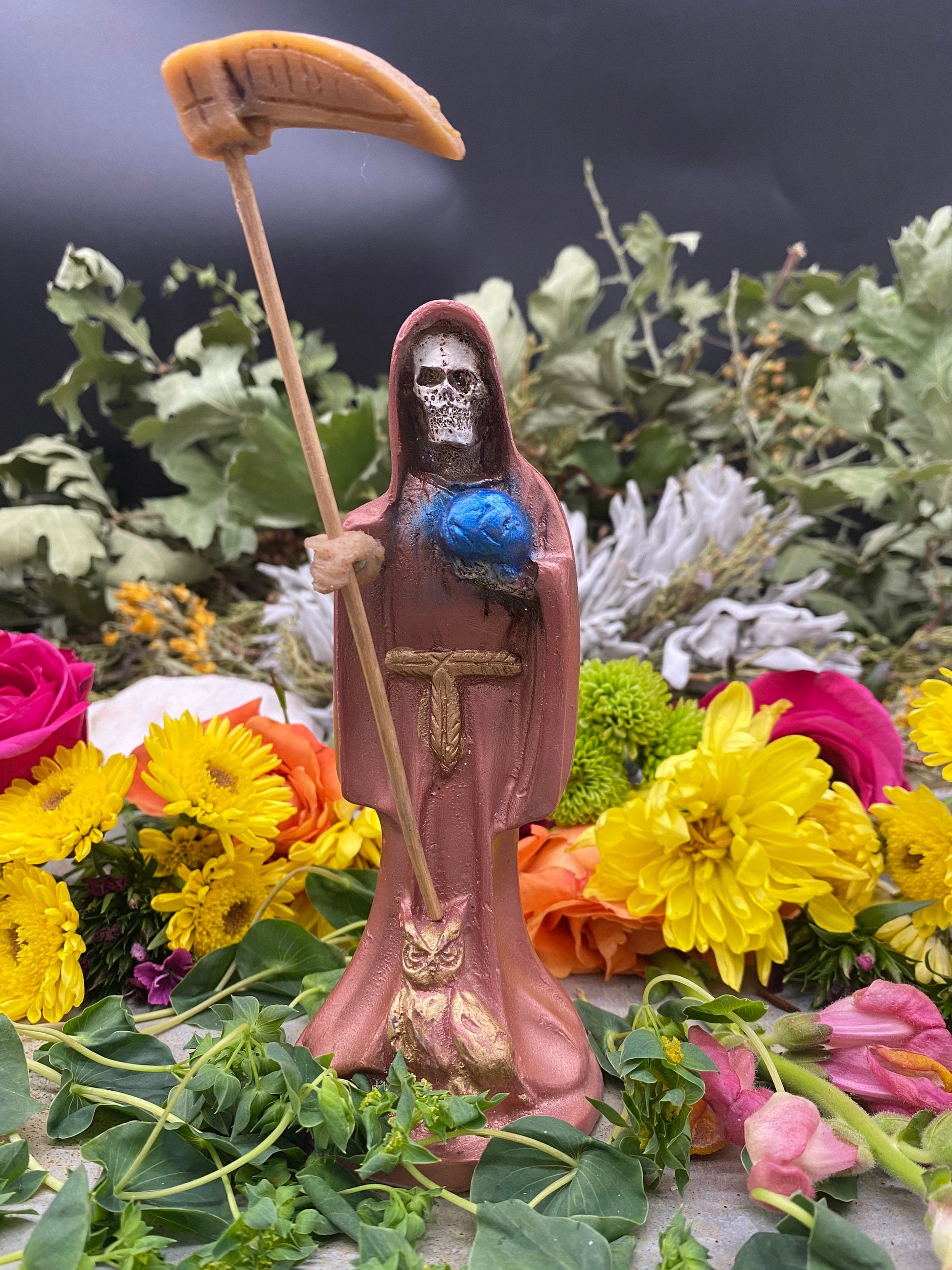 Santa Muerte Cobre/Copper Statue + Fast Luck + Baptized + Fixed + Made in Mexico