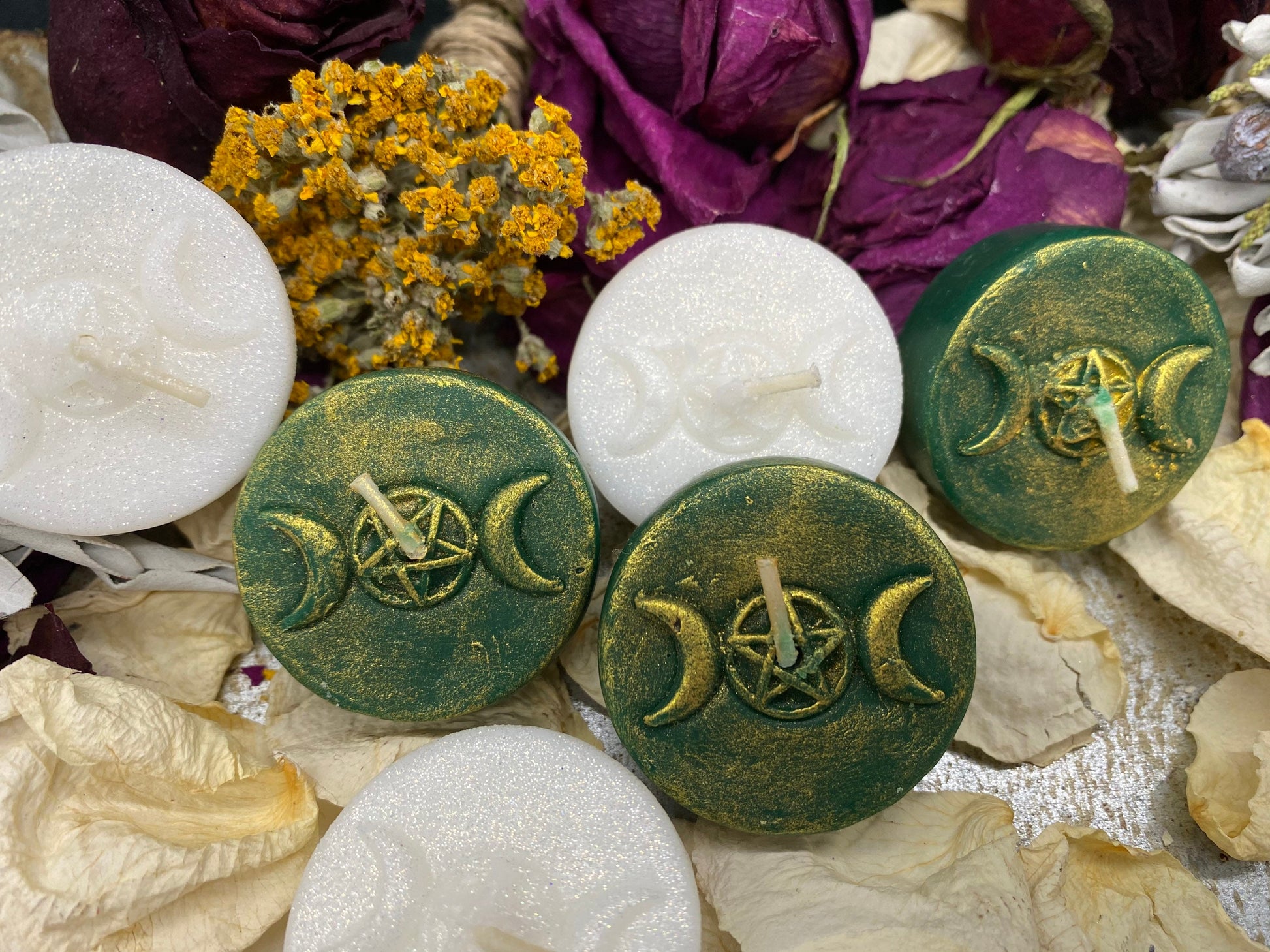 Triple Moon Goddess Pentacle Tealight Candles in Gift Box