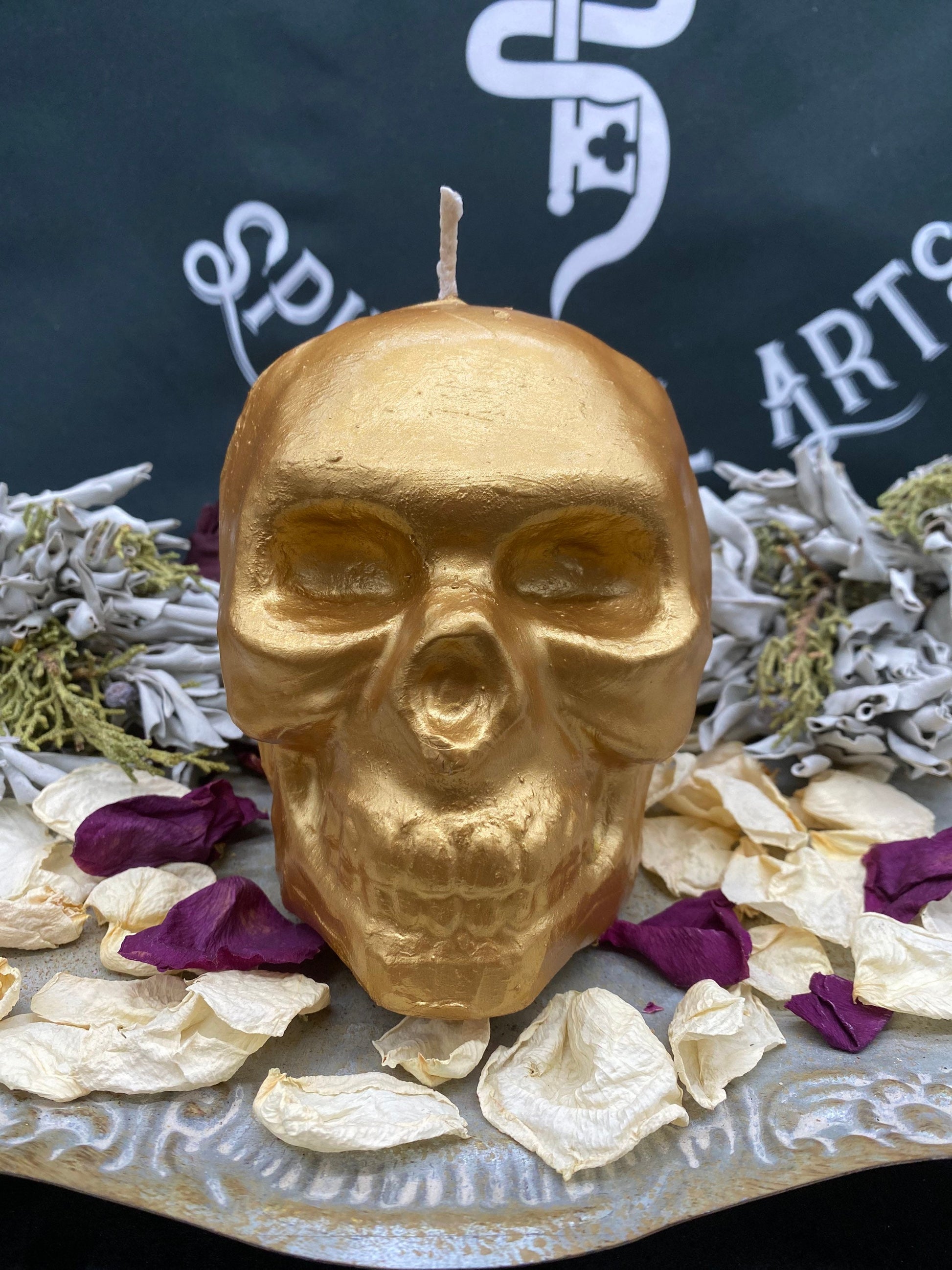 Large Metallic Skull Candle