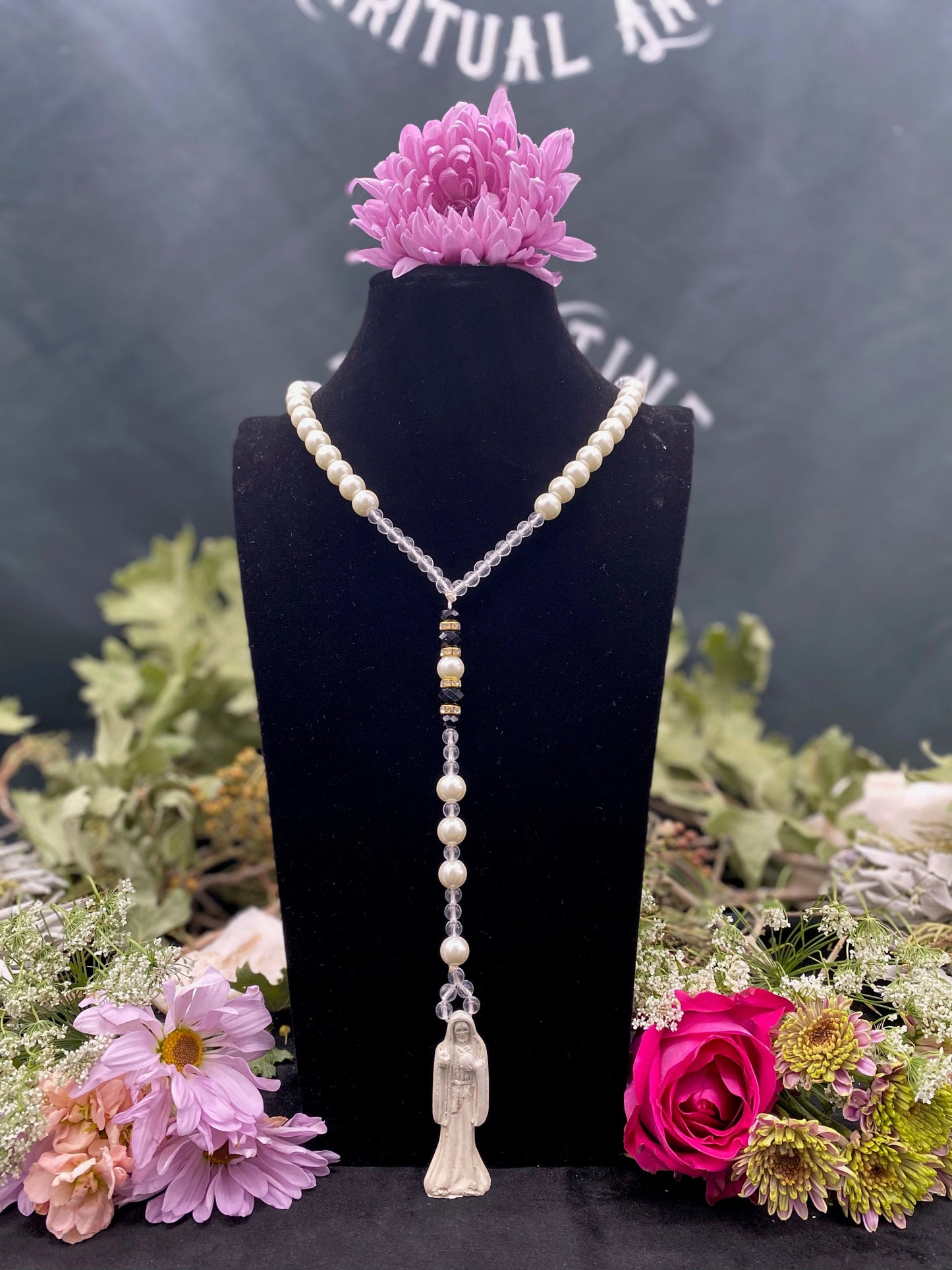 Long Santa Muerte Blanca Rosary + Blessed + Hecho en Mexico + Rosario