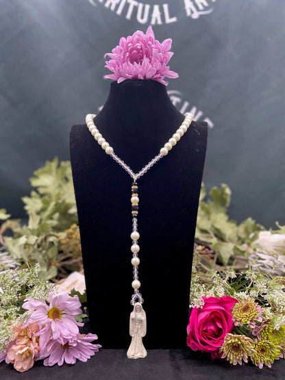 Long Santa Muerte Blanca Rosary + Blessed + Hecho en Mexico + Rosario