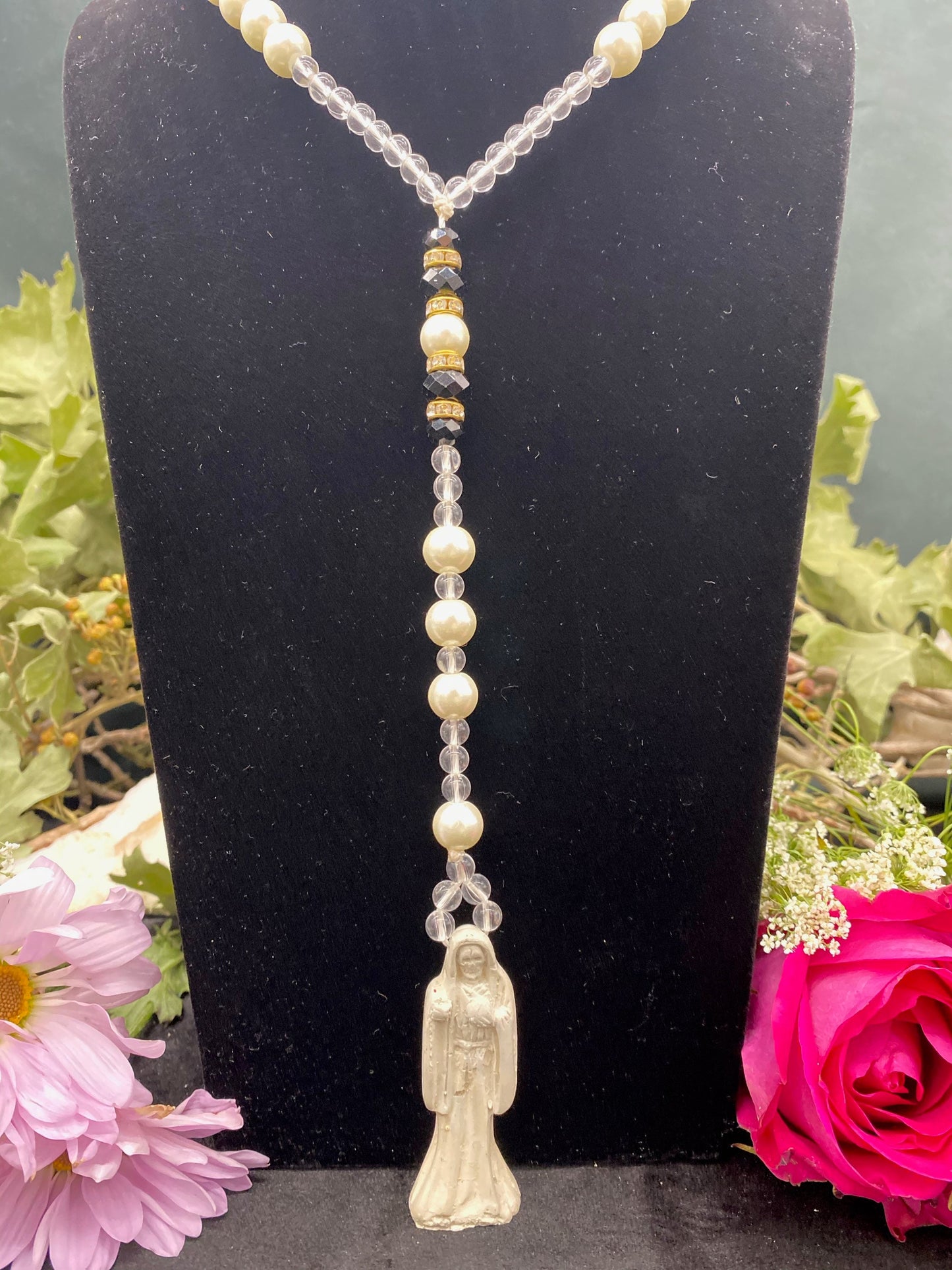 Long Santa Muerte Blanca Rosary + Blessed + Hecho en Mexico + Rosario
