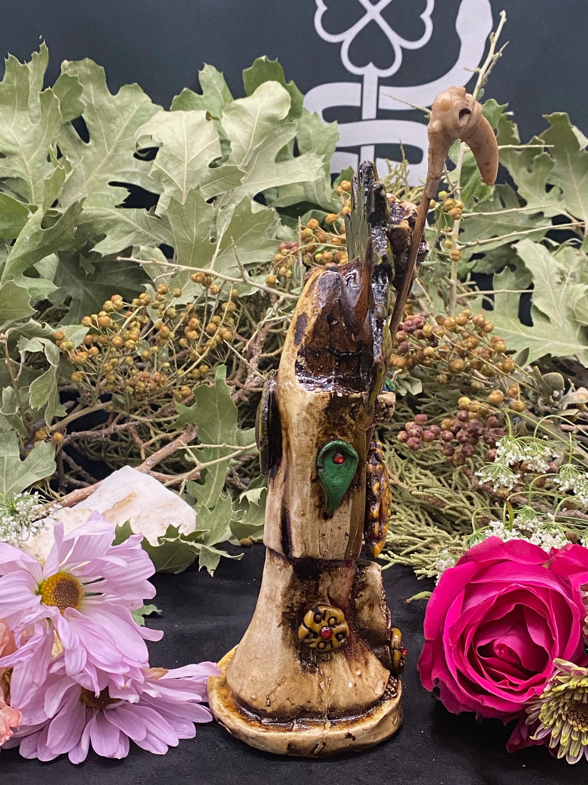 Santa Muerte Azteca Statue + 24K Gold + Baptized + Fixed + Made in Mexico
