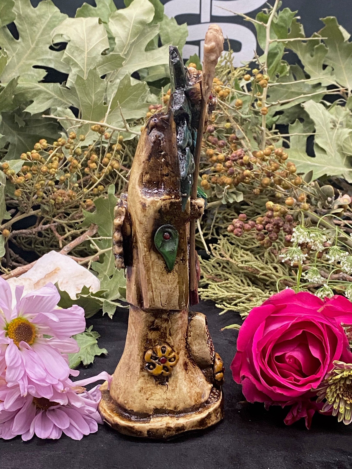 Santa Muerte Azteca Statue + 24K Gold + Baptized + Fixed + Made in Mexico