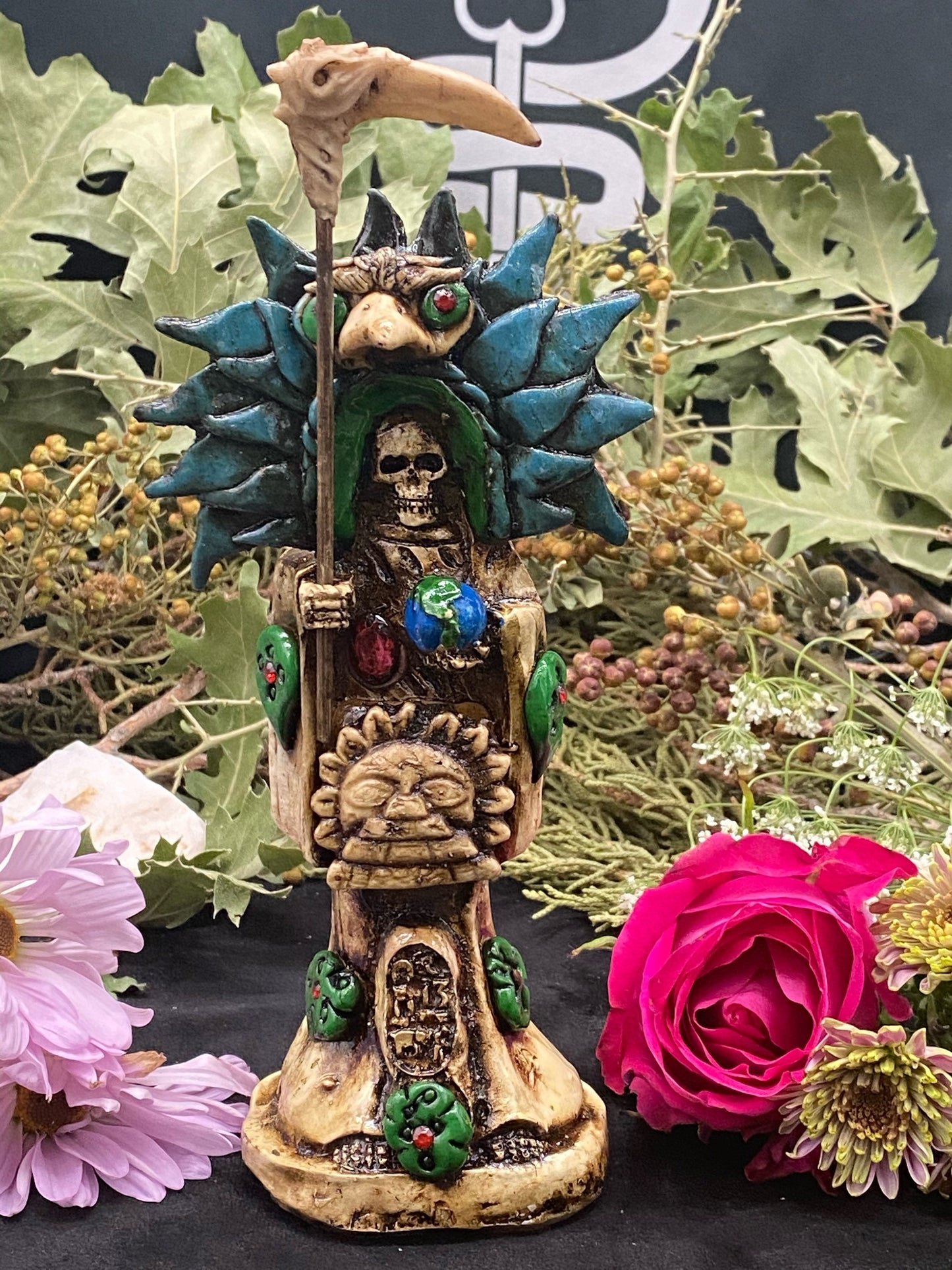Santa Muerte Azteca Statue + 24K Gold + Baptized + Fixed + Made in Mexico