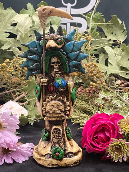 Santa Muerte Azteca Statue + 24K Gold + Baptized + Fixed + Made in Mexico