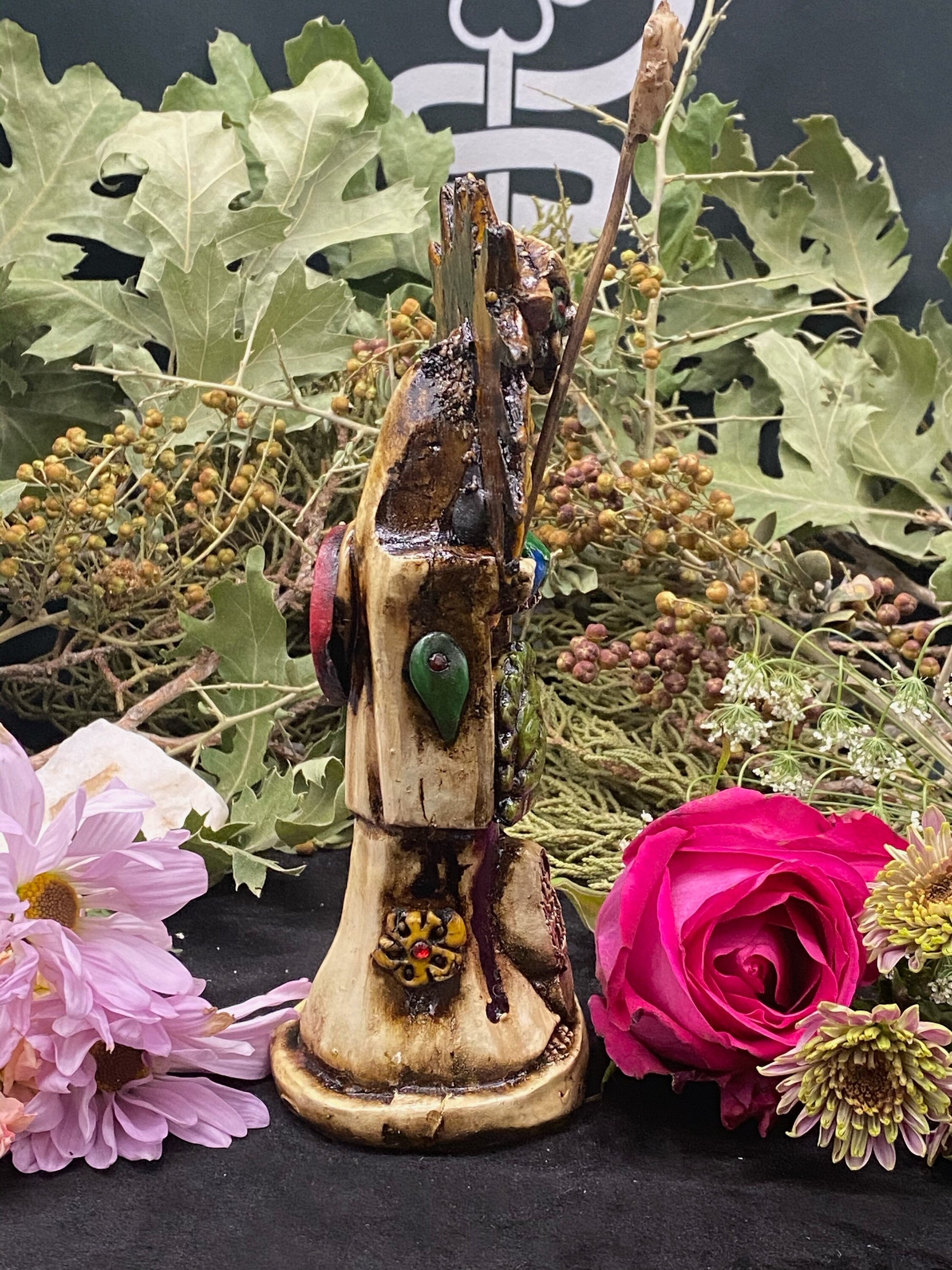Santa Muerte Azteca Statue + 24K Gold + Baptized + Fixed + Made in Mexico