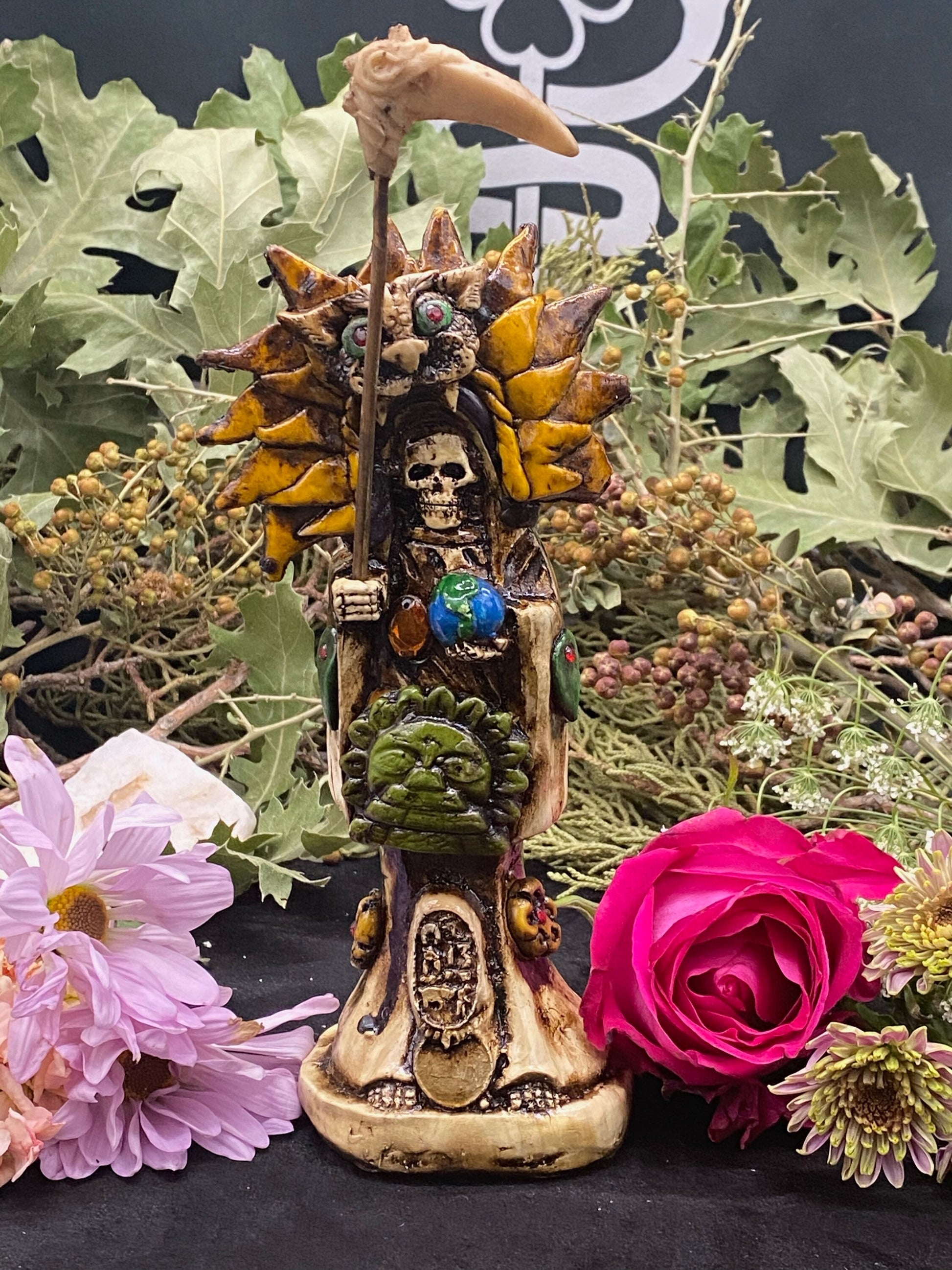 Santa Muerte Azteca Statue + 24K Gold + Baptized + Fixed + Made in Mexico