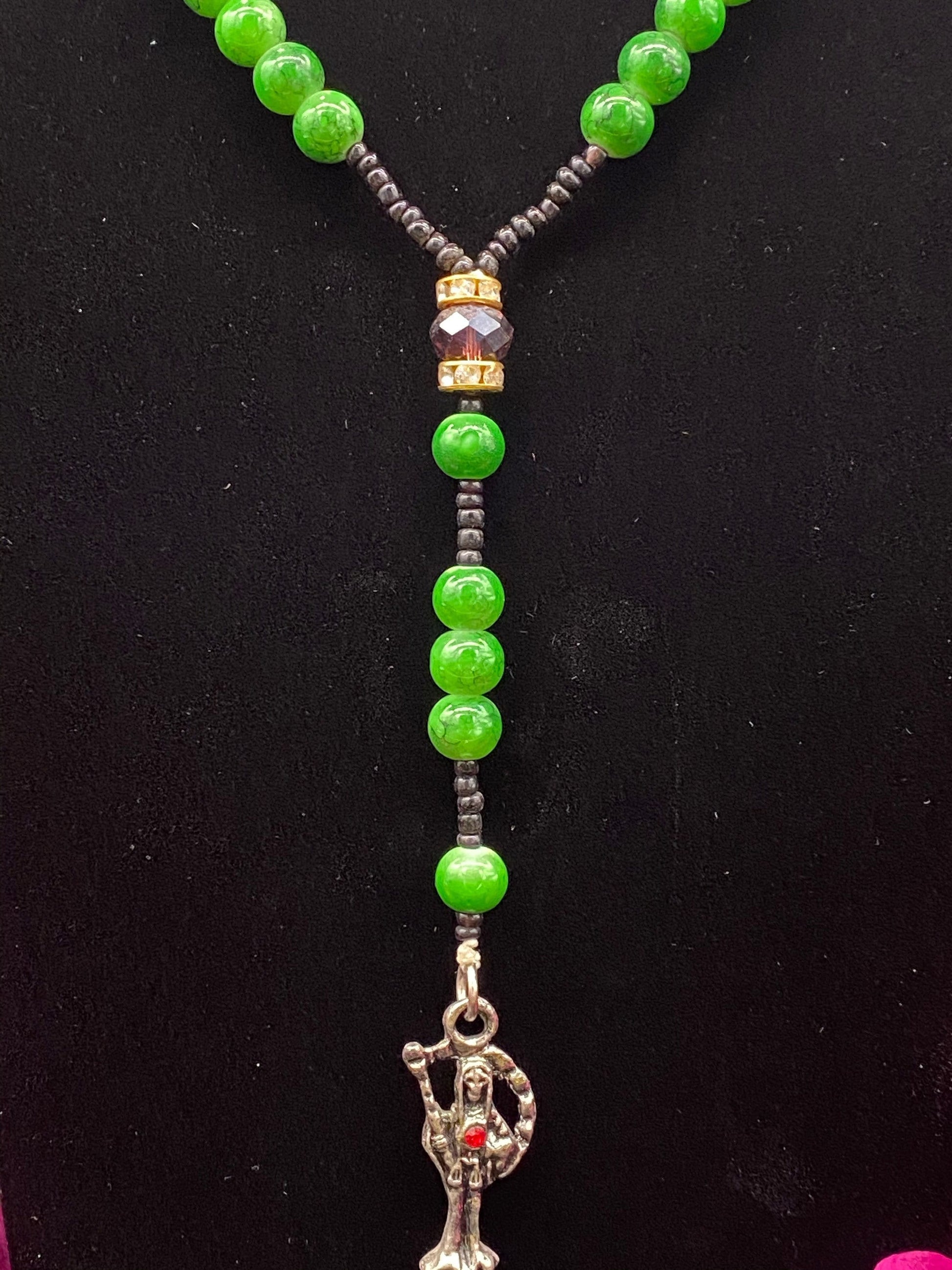 Santa Muerte Verde Rosary + Green + Money + Legal Issues + Justice + Blessed + Handcrafted in Mexico + Rosario