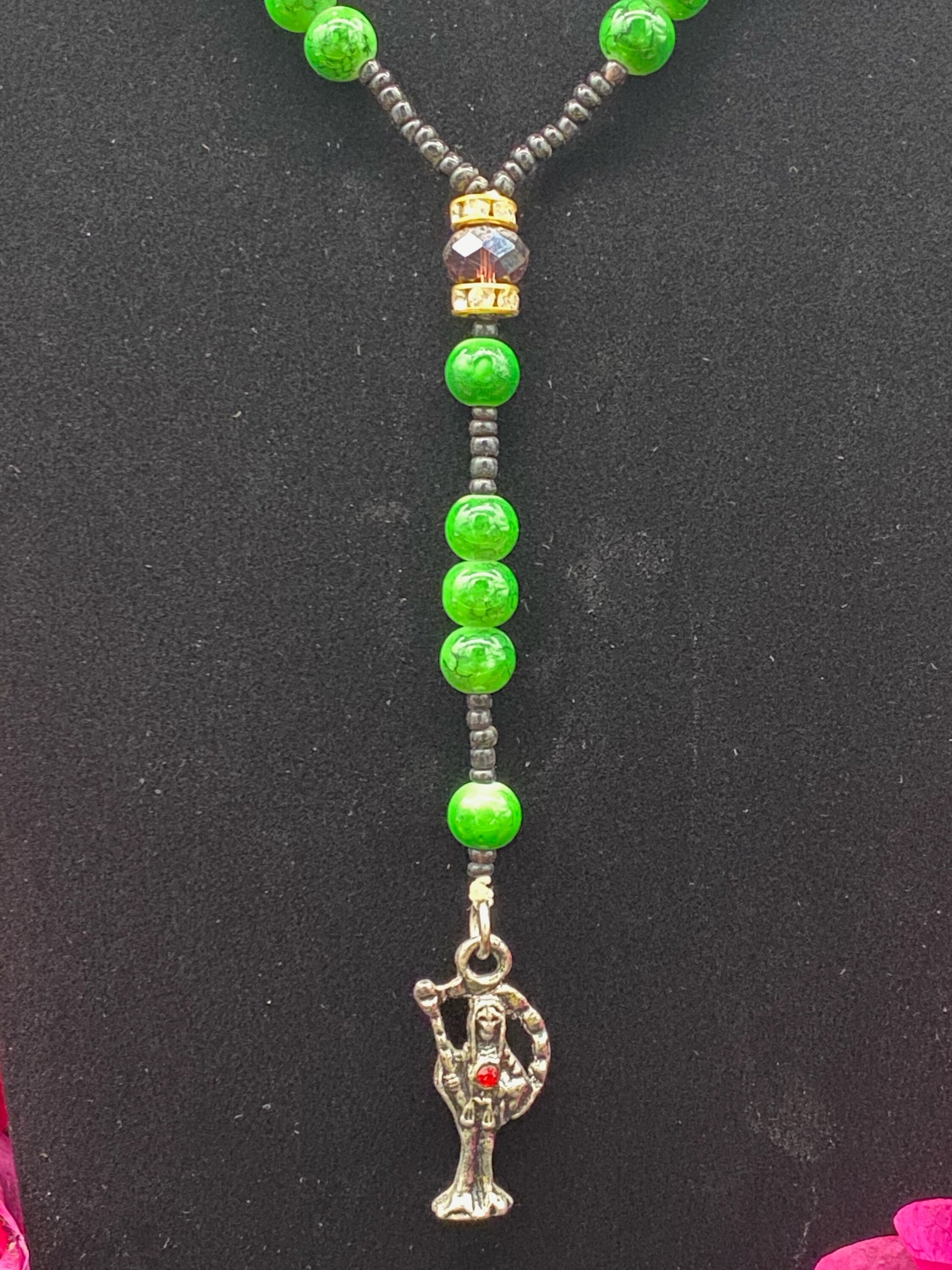Santa Muerte Verde Rosary + Green + Money + Legal Issues + Justice + Blessed + Handcrafted in Mexico + Rosario