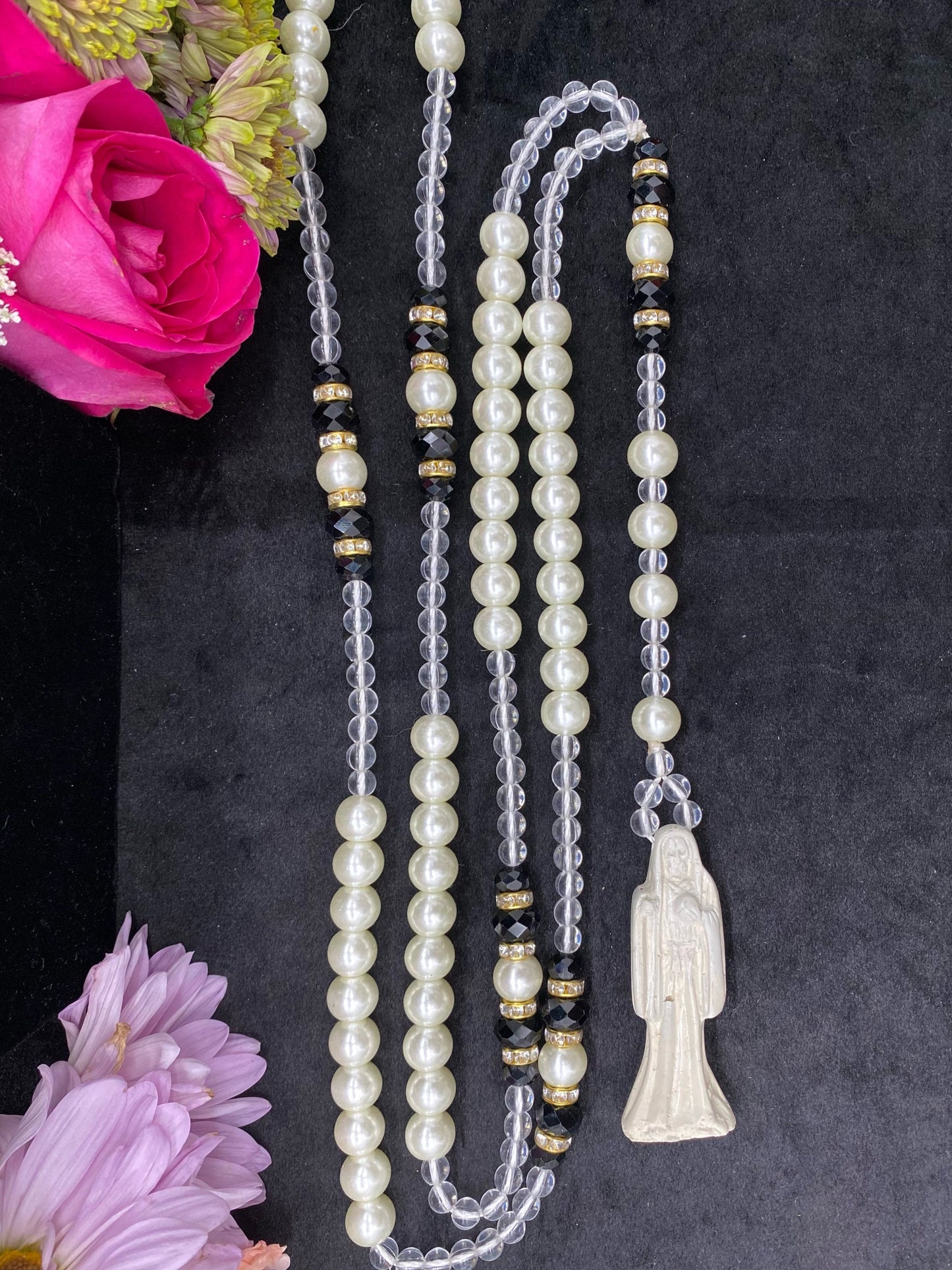 Long Santa Muerte Blanca Rosary + Blessed + Hecho en Mexico + Rosario
