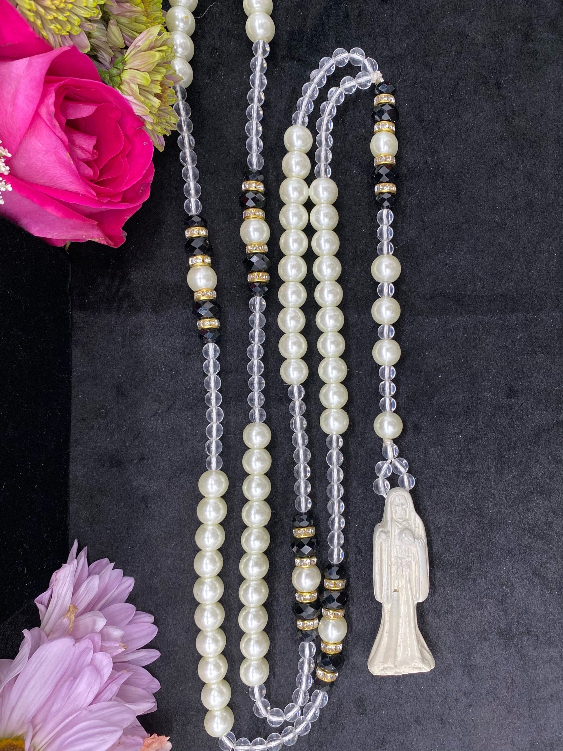 Long Santa Muerte Blanca Rosary + Blessed + Hecho en Mexico + Rosario