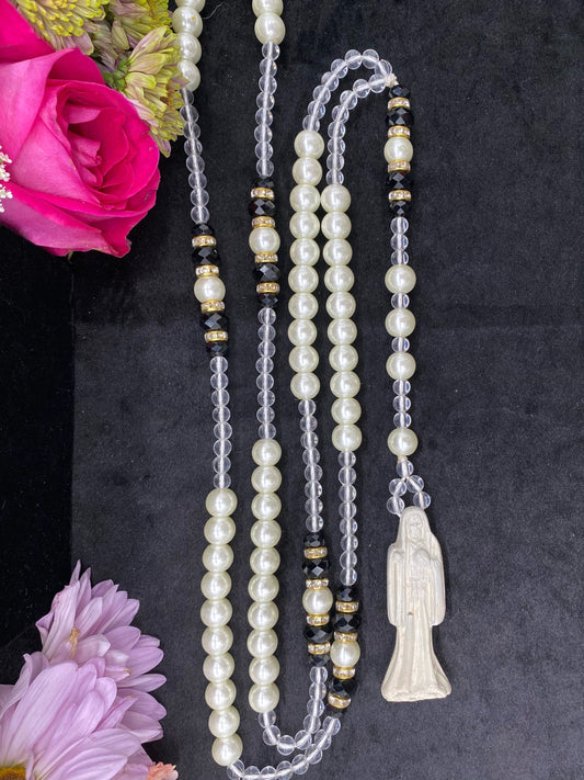 Long Santa Muerte Blanca Rosary + Blessed + Hecho en Mexico + Rosario