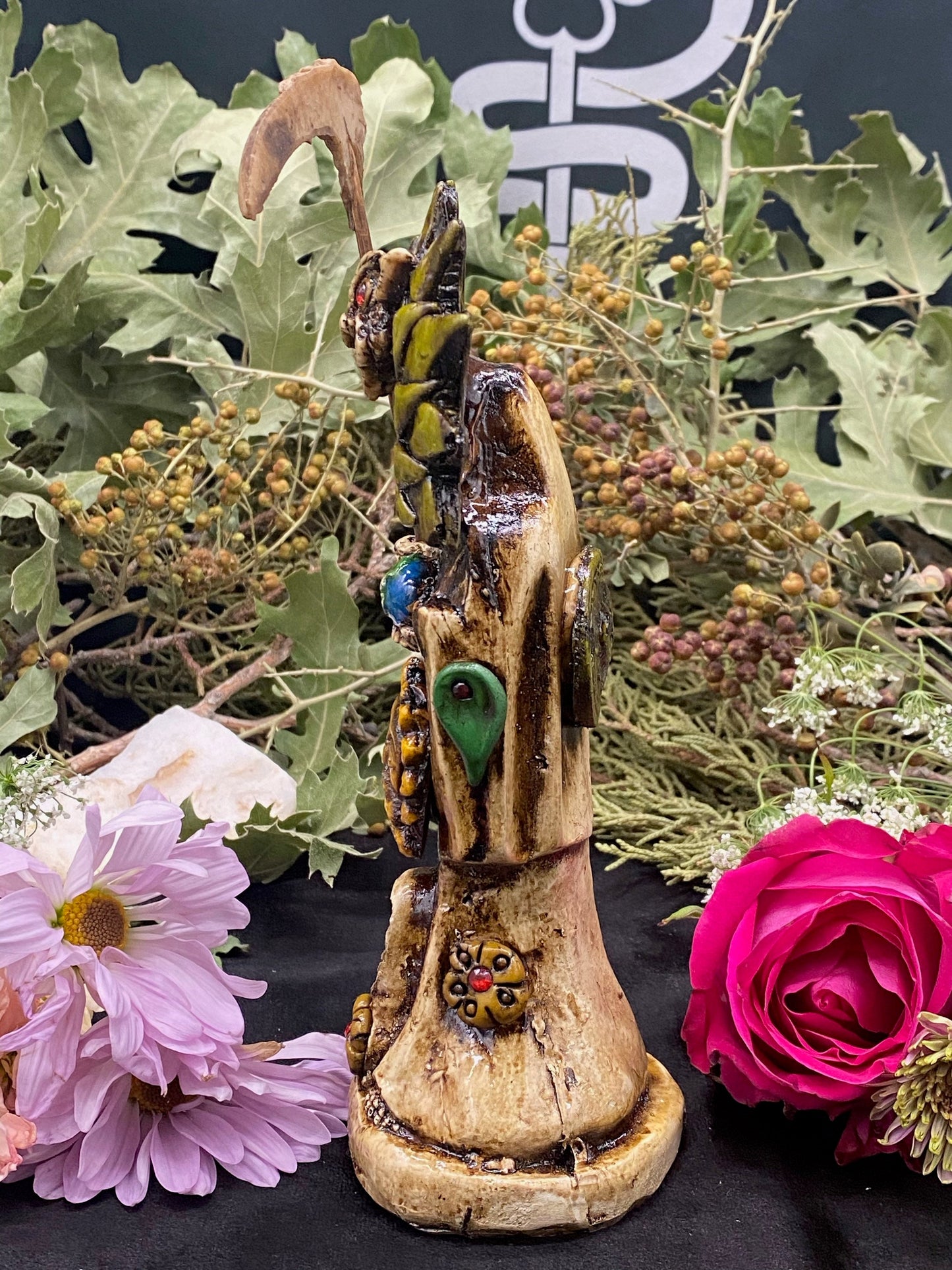 Santa Muerte Azteca Statue + 24K Gold + Baptized + Fixed + Made in Mexico