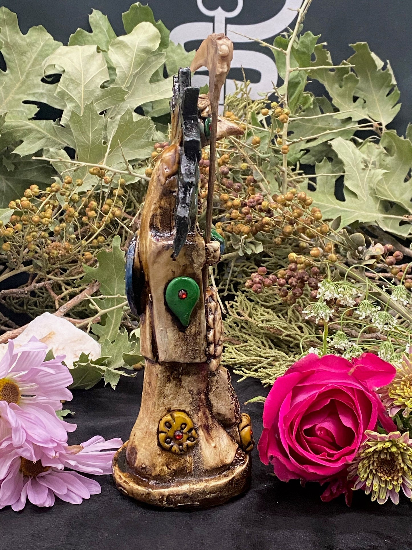 Santa Muerte Azteca Statue + 24K Gold + Baptized + Fixed + Made in Mexico