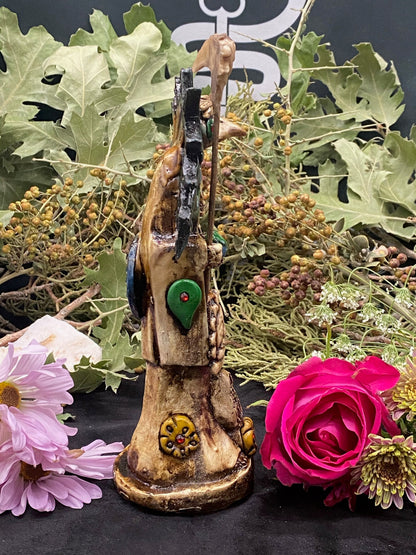 Santa Muerte Azteca Statue + 24K Gold + Baptized + Fixed + Made in Mexico