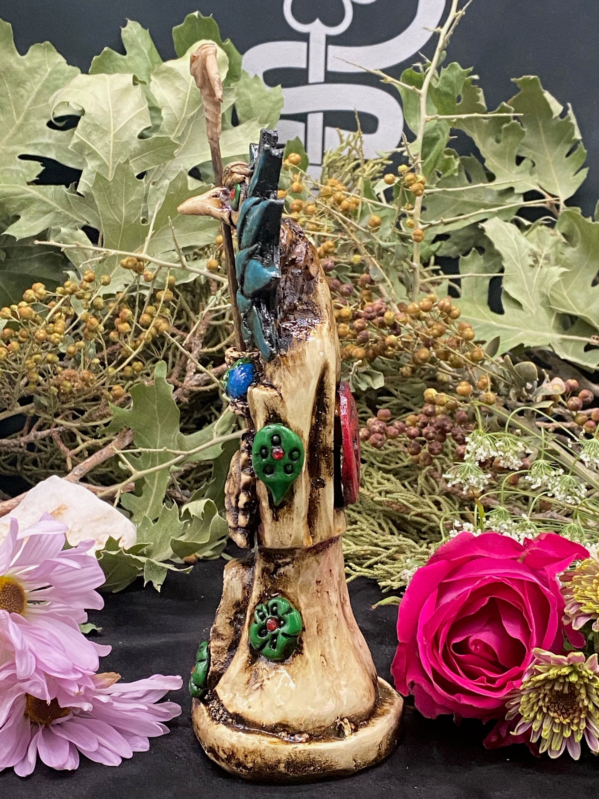 Santa Muerte Azteca Statue + 24K Gold + Baptized + Fixed + Made in Mexico