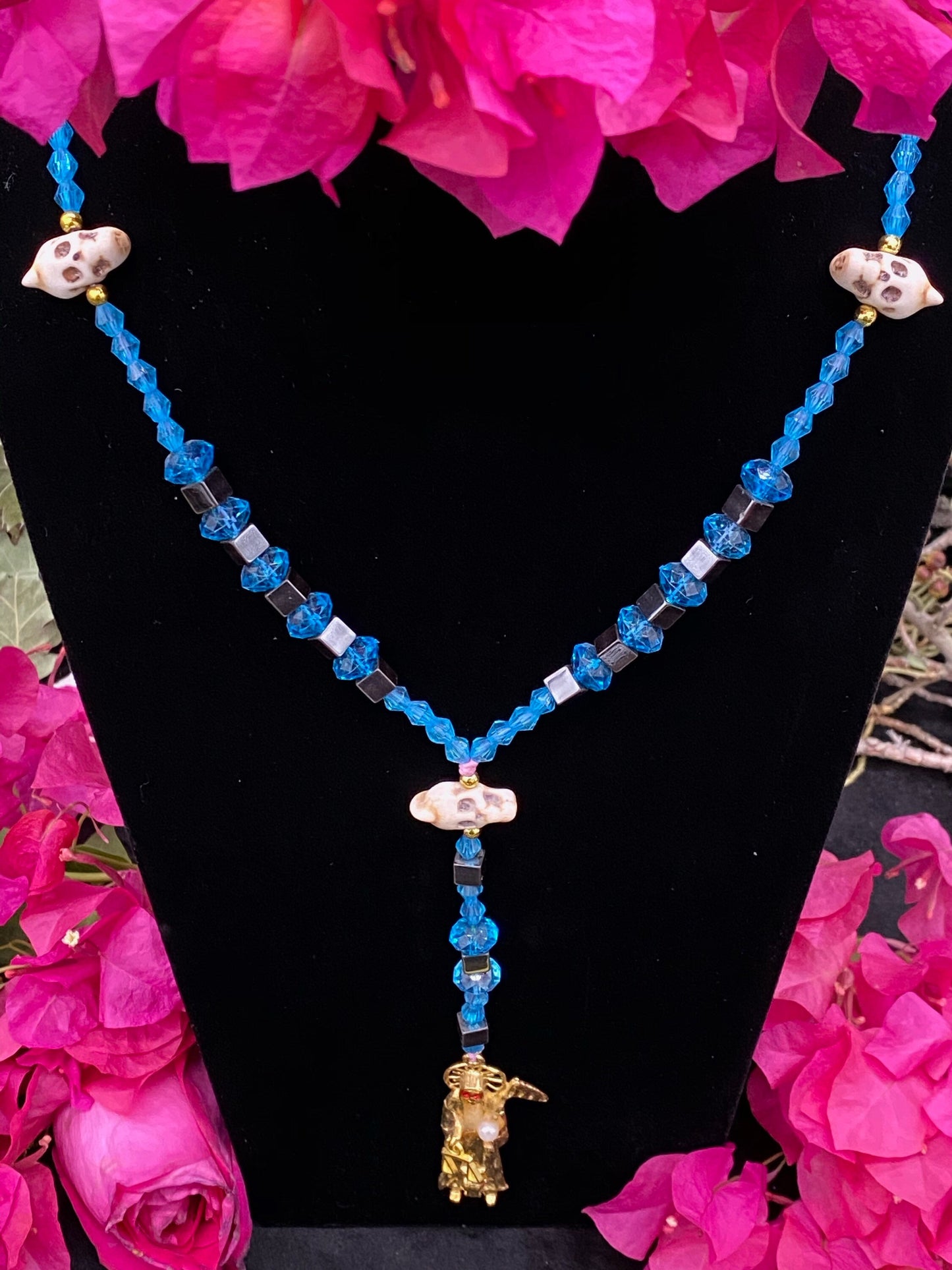 Santa Muerte Azul Rosary + Blue + Blessed + Handcrafted in Mexico + Rosario