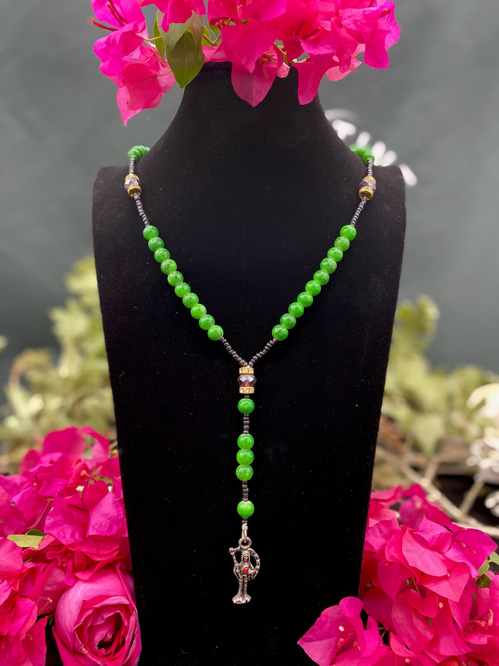 Santa Muerte Verde Rosary + Green + Money + Legal Issues + Justice + Blessed + Handcrafted in Mexico + Rosario