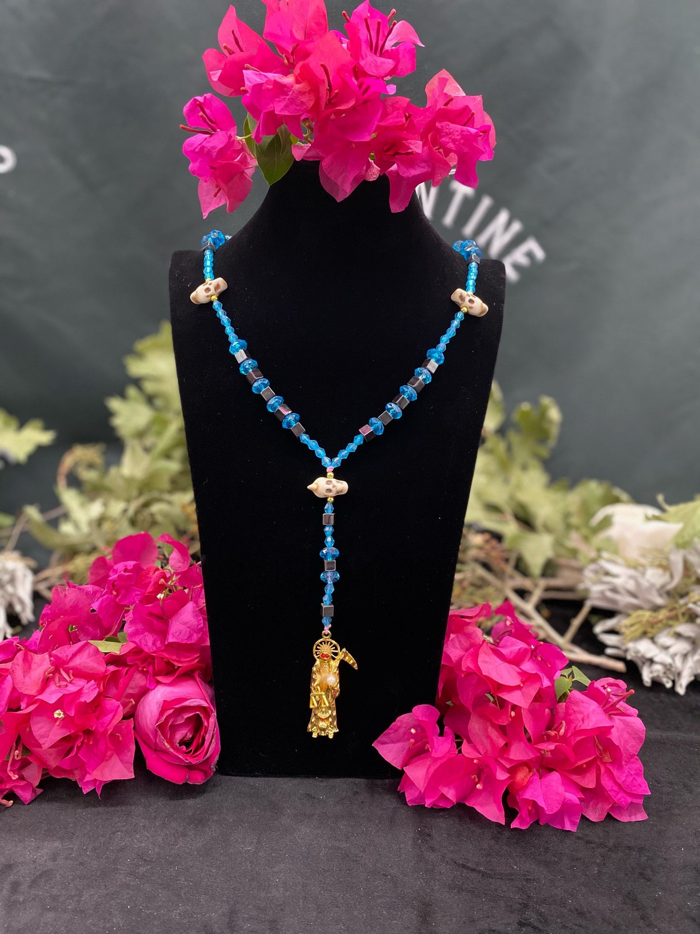 Santa Muerte Azul Rosary + Blue + Blessed + Handcrafted in Mexico + Rosario