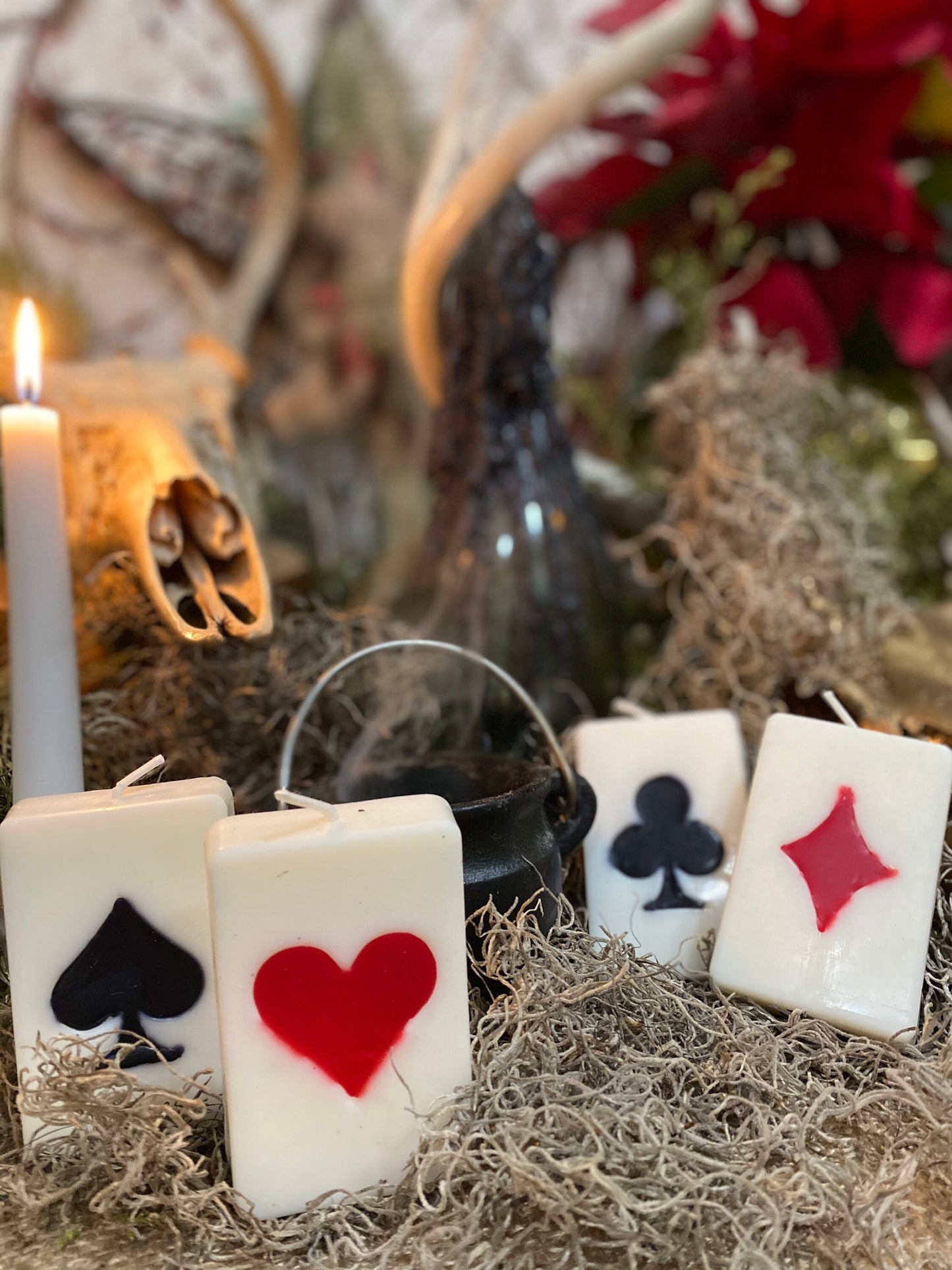 Playing Card Candle + Set of Suits + Conjure + Hoodoo + Folk Magic + Cartomancy + Straight