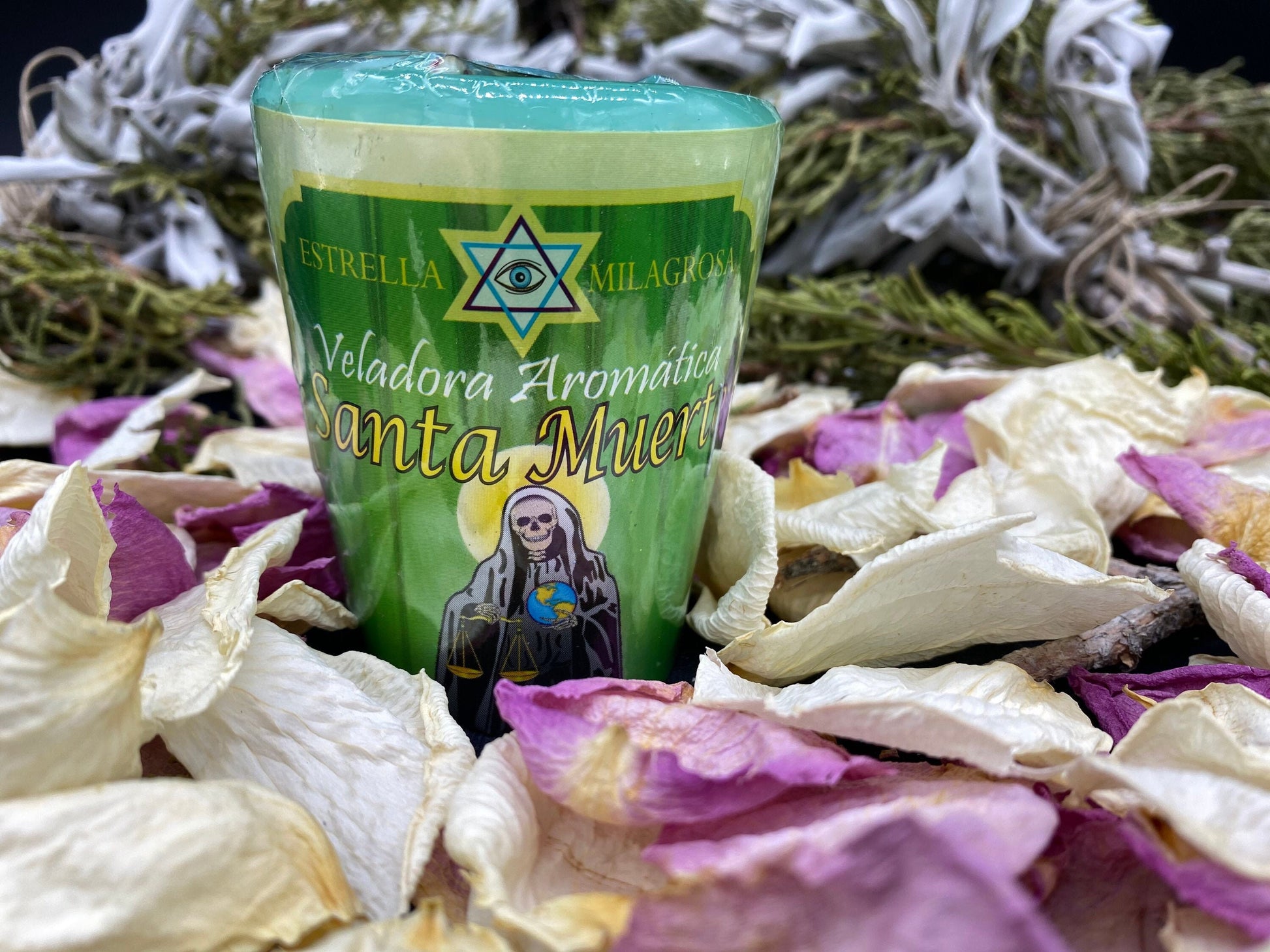 Santa Muerte Verde Candle + Green + Money + Legal Issues + Justice + Made in Mexico