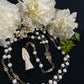 Santa Muerte Blanca Rosary + Protection + Healing + Gemstone + Alabaster + Blessed + Sterling Silver Plated Chain + Handcrafted + Rosario