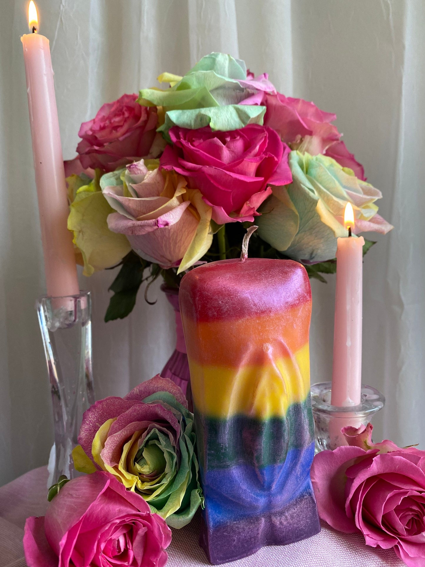 Square Rainbow Vagina Candle + Vulva + Lesbian Pride + Queer + Bisexual