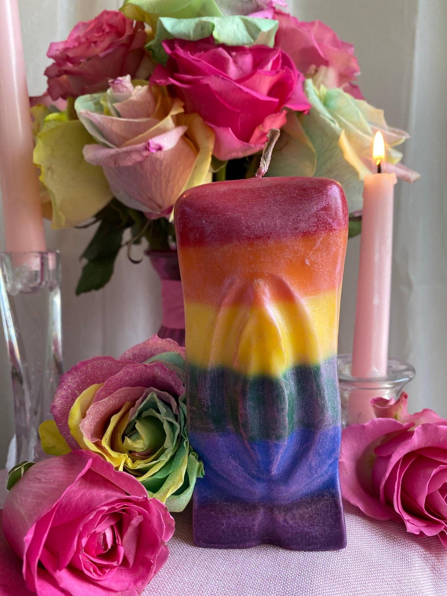 Square Rainbow Vagina Candle + Vulva + Lesbian Pride + Queer + Bisexual