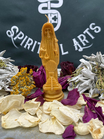 Santa Muerte Dorada Figure Candle + Money + Prosperity + Gold + Oro + 24K Gold