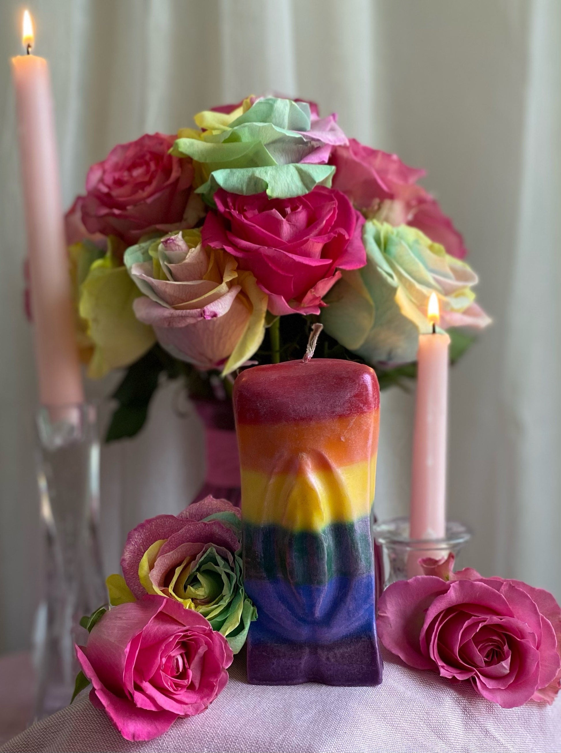 Square Rainbow Vagina Candle + Vulva + Lesbian Pride + Queer + Bisexual