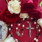 Santa Muerte Rosary with Tricolor Skulls & Santa Muerte Cross + Three Robes + Blessed + Sterling Silver Plated Chain + Handcrafted + Rosario